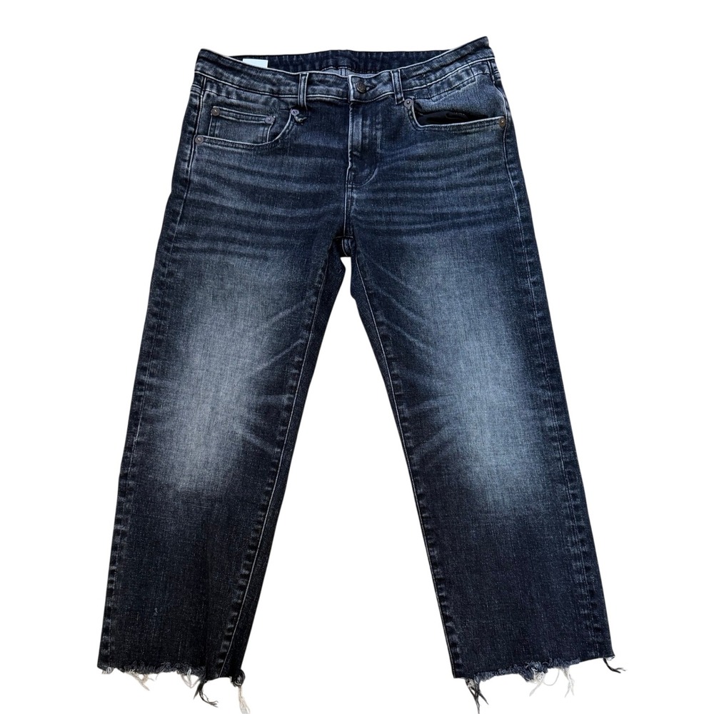 R13 Boy Straight Jeans Morrison Black 30 Italian Denim Raw Hem Capri Crop Grunge